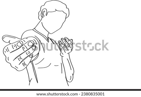 Inviting Gesture: Cartoon Drawing of Man Giving Invitation to Come In, Friendly Welcome Illustration: Cartoon of Young Man Extending Hands for Greeting, Hospitality Illustration