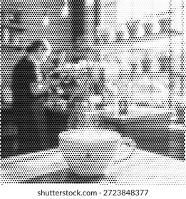 Eine einladende Illustration eines Baristas, der hinter einer Theke Kaffee zubereitet. Dieses Design fängt das Handwerk und die Atmosphäre eines Kaffeehauses mit Spezialitäten ein. Perfekt für Café-Menü-Cover, Kaffee-Marken-Marketing, Barista-Trainingshandbücher und Lebensmittel-Blog-Visuals. Ideal für Unternehmen, die sich auf hochwertigen Kaffee und Service konzentrieren. Hochwertige Vektordatei für professionelles Hospitality-Branding.