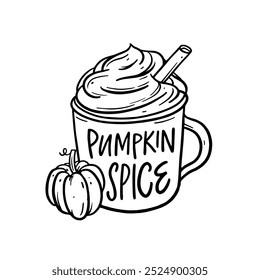 An inviting illustration shows a pumpkin spice beverage, deliciously topped with whipped cream and a little pumpkin