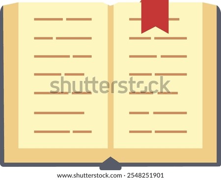 Inviting open book with a vibrant red bookmark, filled with knowledge and waiting to be discovered, evoking curiosity and joy of exploration through literature