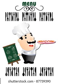 Inviting pizza chef with utensils decoration