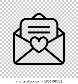 Inviting postcard, envelope with letter. Black editable linear symbol on transparent background