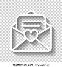 Inviting postcard, envelope with letter. White linear icon with editable stroke and shadow on transparent background