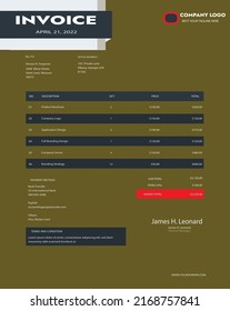 INVOICE 04, Factura está lista para ayudarle a enumerar y contar cada pieza en cada proyecto que tenga y es muy útil para que envíe facturas y reciba el pago de su cliente. Este diseño de factura es genial.
