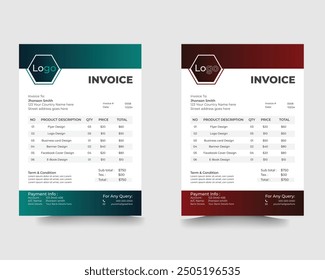 Factura 2 ColorTemplate Diseño, Plantilla de diseño de Factura Corporativa, Plantilla de Factura de Vector, Plantilla de diseño de memo en efectivo