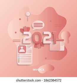 "Invoice". 2021 Happy new year creative design on multi color abstract background for banners, posters, fliers, brouchers, greeting cards vector design illustration