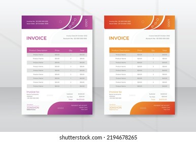 Invoice a4 design template. Minimal bill from business invoice accounting or document for payment