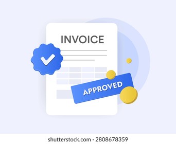 Invoice approval with document verification, payment authorization and approval workflow for accounts payable automation. Invoice processing, flat design vector illustration.