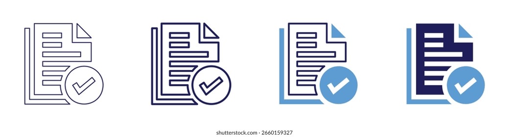 Invoice approval icon in 4 different styles. Thin Line, Line, Bold Line, Duotone. Duotone style. Editable stroke.