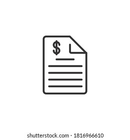 Invoice, bank statement icon, line style. Displays all transactions that have occurred on a bank account in a certain period. Vector illustration. Design on white background. EPS 10