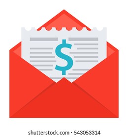 Invoice or bill in envelope vector illustration in flat style