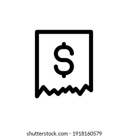 Invoice or bill line icon. Receipt element. Dollar in invoice icon. Financial design.