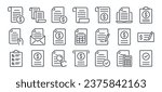 Invoice, bill, receipt, tax and payment concept editable stroke outline icons set  isolated on white background flat vector illustration. Pixel perfect. 64 x 64.