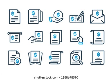 Invoice And Bill Related Line Icon Set. Contract, Statement, Utility And Financial Report Vector Icons.