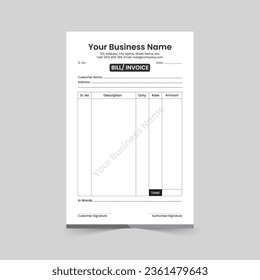 Rechnungsdesign oder Bill Template-Design in minimalem Stil für Ihr Unternehmen oder Ihr Unternehmen