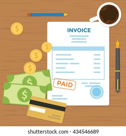 Invoice bill view from top on wooden table