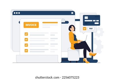 Invoice bills Financial management, paying credit, mortgage, taxes and household Personal finances, loans and debt concept illustration