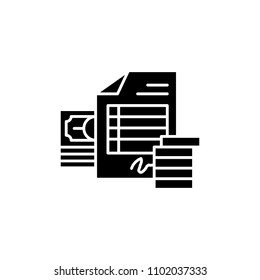Invoice black icon concept. Invoice flat  vector symbol, sign, illustration.