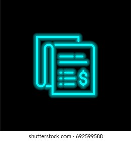 Invoice blue glowing neon ui ux icon. Glowing sign logo vector