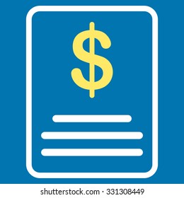 Invoice Budget vector icon. Style is flat bicolor yellow and white symbol, rounded angles, blue background.