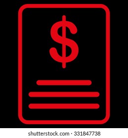 Invoice Budget vector icon. Style is flat red symbol, rounded angles, black background.