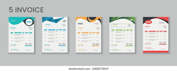 Invoice bundle, invoice collection, invoice set, company billing cash voucher, money receipt cash memo layout design with mockup