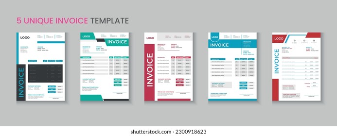 Invoice bundle, invoice collection, invoice set, company billing cash voucher, money receipt cash memo layout design with mockup
