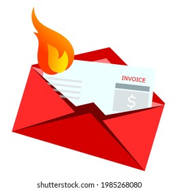 Invoice Burning On Fire explain overdue and debt collection concept icon.