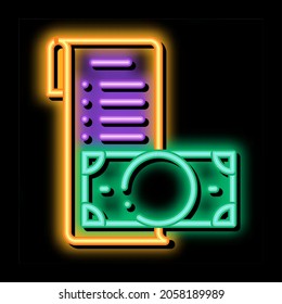 Invoice Check List And Money Dollar neon light sign vector. Glowing bright icon transparent symbol illustration