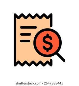 Cheque de Factura que magnifica la cantidad en dólares. Ilustración de símbolo de icono