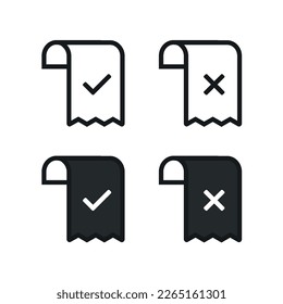 Invoice checkmark icon. Shopping cash bill slip. Tax transaction service. Vector illustration