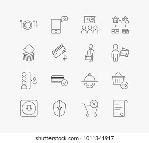 Invoice and commerce icon line set with service, shopping and premium. Setting related commerce icon vector items for web UI logo design.