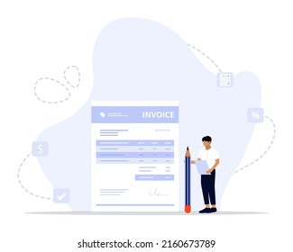 Invoice concept illustration. Concept of financial document, payment, 
business money transaction or transfer, finance calculation. 
Modern flat vector illustration.