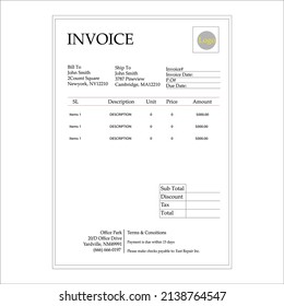 Invoice Design Or Bill Pad Template