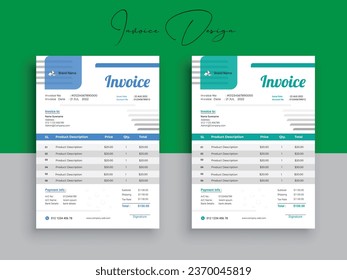 Invoice Design. Business invoice form template. Invoicing quotes, money bills or pricelist and payment agreement design templates. Tax form, 
bill graphic or payment receipt.