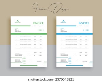 Invoice Design. Business invoice form template. Invoicing quotes, money bills or pricelist and payment agreement design templates. Tax form, 
bill graphic or payment receipt.