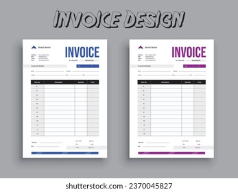 Invoice Design. Business invoice form template. Invoicing quotes, money bills or pricelist and payment agreement design templates. Tax form, 
bill graphic or payment receipt.