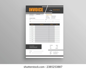Invoice Design. Business invoice form template. Invoicing quotes, money bills or pricelist and payment agreement design templates. Tax form, 
bill graphic or payment receipt.