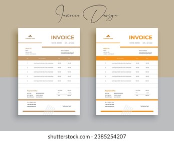 Invoice Design. Business invoice form template. Invoicing quotes, money bills or pricelist and payment agreement design templates. Tax form, 
bill graphic or payment receipt.