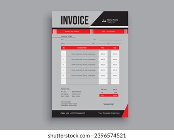 Invoice Design. Business invoice form template. Invoicing quotes, money bills or pricelist and payment agreement design templates. Tax form, 
bill graphic or payment receipt.