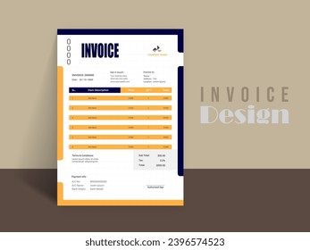 Invoice Design. Business invoice form template. Invoicing quotes, money bills or pricelist and payment agreement design templates. Tax form, 
bill graphic or payment receipt.