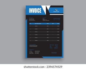 Invoice Design. Business invoice form template. Invoicing quotes, money bills or pricelist and payment agreement design templates. Tax form, 
bill graphic or payment receipt.