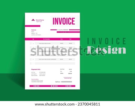 Invoice Design. Business invoice form template. Invoicing quotes, money bills or pricelist and payment agreement design templates. Tax form, 
bill graphic or payment receipt.