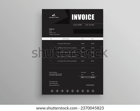 Invoice Design. Business invoice form template. Invoicing quotes, money bills or pricelist and payment agreement design templates. Tax form, 
bill graphic or payment receipt.