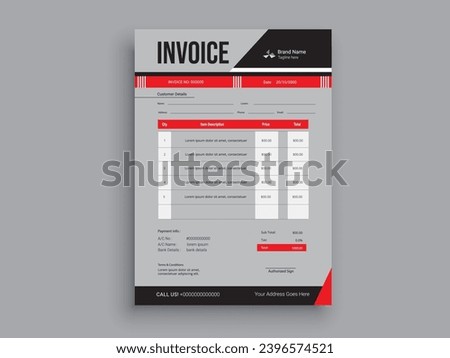 Invoice Design. Business invoice form template. Invoicing quotes, money bills or pricelist and payment agreement design templates. Tax form, 
bill graphic or payment receipt.