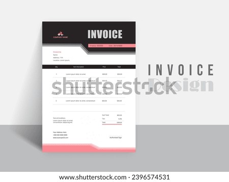 Invoice Design. Business invoice form template. Invoicing quotes, money bills or pricelist and payment agreement design templates. Tax form, 
bill graphic or payment receipt.