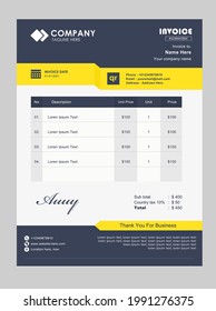 Invoice design with a combination of dark blue and light yellow