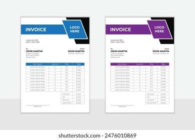 invoice Design, creative modern business payment arrangement, vector template