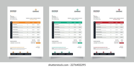 Diseño de facturas. las plantillas de facturas creativas y modernas imprimen un diseño listo para la oficina corporativa.