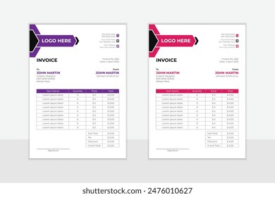 invoice Design, modern business payment arrangement, vector template
